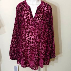 Torrid reddish purple velvet see through long sleeve shirt size 2